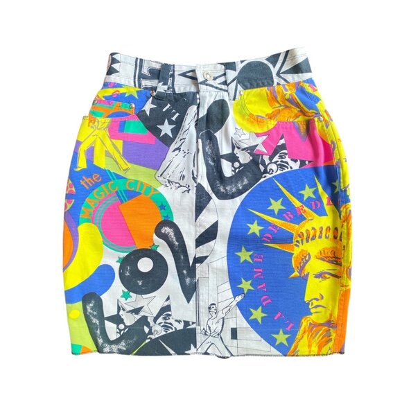 Versace Vintage 80's 90's NY Big City Statue Liberty RARE Versace Jean Skirt XS - Picture 2 of 15